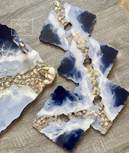Load image into Gallery viewer, Shades of Blue - Tray & Coaster Set - Resin, Sea Shells