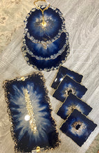 Load image into Gallery viewer, Deep Blue & Gold - Dinning Set - Resin, Gold Sparkles & Mirrors