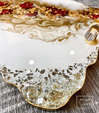 Load image into Gallery viewer, Dried Rose, White & Gold - Tray & Coaster Set - Resin, Gold Leaf & Crystals