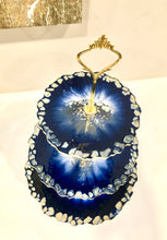 Load image into Gallery viewer, Deep Blue & Gold - Cake Stand - Resin, Gold Sparkle & Fire Glass
