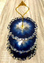Load image into Gallery viewer, Deep Blue & Gold - Cake Stand - Resin, Gold Sparkle & Fire Glass