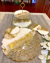 Load image into Gallery viewer, White, Gold & Silver - Dinning Set - Resin, Gold/Silver Flakes & Mirrors