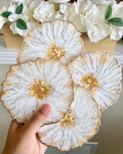 Load image into Gallery viewer, White and Gold Coaster Set of 4 - Resin and Gold Leaf