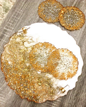 Load image into Gallery viewer, White and Gold - Tray & Coaster Set - Resin, Gold Leaf & Mirrors