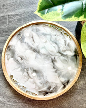 Load image into Gallery viewer, White Marble Bamboo Tray - Resin, Crystals