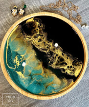 Load image into Gallery viewer, Emerald Green & Black - Geode Design - Resin Bamboo Tray
