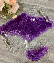 Load image into Gallery viewer, Purple and Silver - Tray & Coaster Set - Resin and Silver Leaf