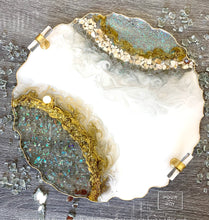 Load image into Gallery viewer, White, Gold and Opal Geode Tray - Resin, Sea Shells & Crystals