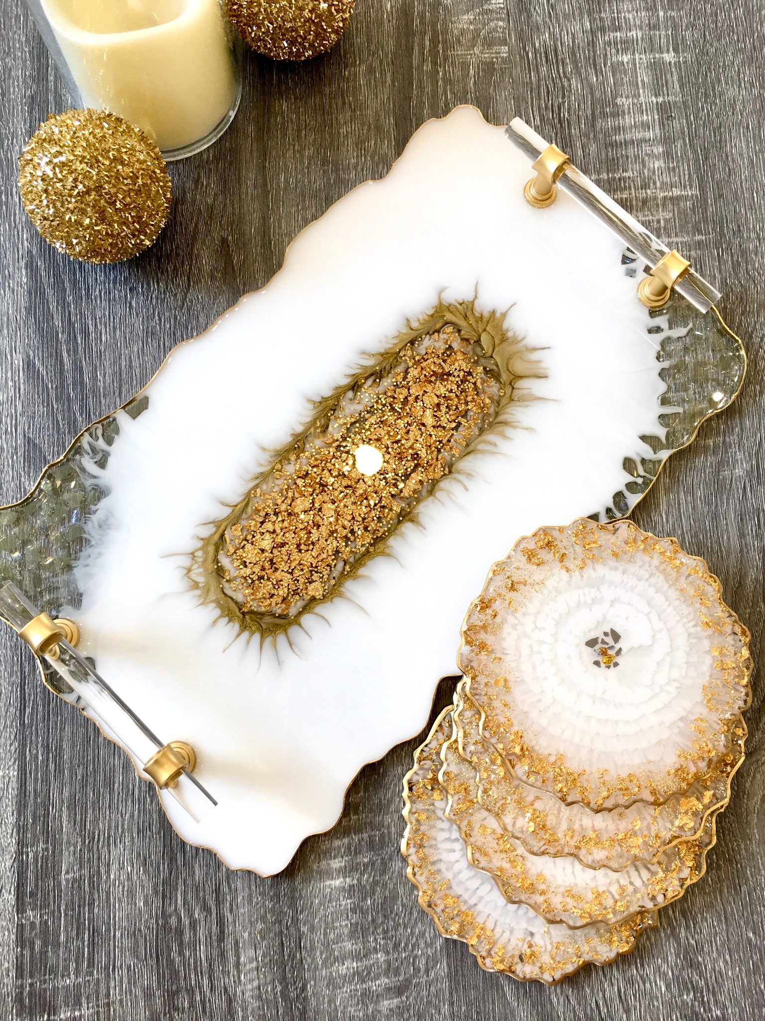 Milky White & Gold Leaf Resin Coaster Set – Crafty Chic
