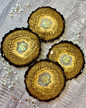 Load image into Gallery viewer, Black and Gold Coaster Set of 4 - Resin and Gold Sparkles