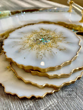 Load image into Gallery viewer, Geode White, Gold and Opal - Tray & Coaster Set - Resin, Crystals, Fireglass