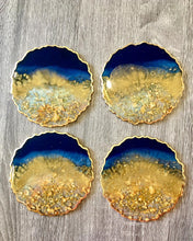 Load image into Gallery viewer, Deep Blue and Gold Coaster Set of 4 - Resin and Gold Leaf