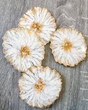 Load image into Gallery viewer, White and Gold Coaster Set of 4 - Resin and Gold Leaf