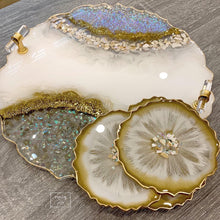 Load image into Gallery viewer, White, Gold and Opal ~ Tray & Coaster Set - Resin, Seashells, Crystals