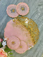 Load image into Gallery viewer, Dusk Pink and Gold - Tray & Coaster Set - Resin, Gold Leaf & Mirrors