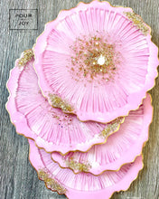 Load image into Gallery viewer, Pink and Gold Coaster Set of 4 - Resin and Gold Leaf Sparkles