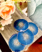 Load image into Gallery viewer, Sapphire Blue and Silver Coaster Set of 4 - Resin and Silver Leaf