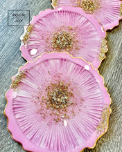 Load image into Gallery viewer, Pink and Gold Coaster Set of 4 - Resin and Gold Leaf Sparkles