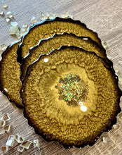 Load image into Gallery viewer, Black and Gold Coaster Set of 4 - Resin and Gold Sparkles