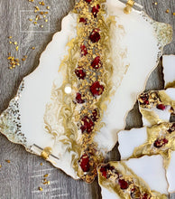 Load image into Gallery viewer, Dried Rose, White & Gold - Tray & Coaster Set - Resin, Gold Leaf & Crystals