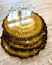 Load image into Gallery viewer, Black and Gold Coaster Set of 4 - Resin and Gold Sparkles