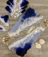 Load image into Gallery viewer, Shades of Blue - Tray & Coaster Set - Resin, Sea Shells