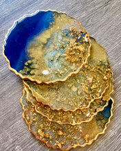 Load image into Gallery viewer, Deep Blue and Gold Coaster Set of 4 - Resin and Gold Leaf