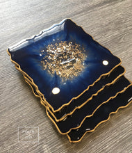 Load image into Gallery viewer, Deep Blue and Gold Coaster Set of 4 - Resin and Gold Sparkles