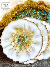 Load image into Gallery viewer, Geode White, Gold and Opal - Tray & Coaster Set - Resin, Crystals, Fireglass