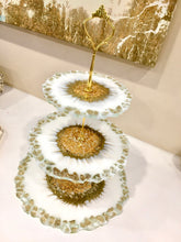 Load image into Gallery viewer, White & Gold - Cake Stand - Resin, Gold Flakes & Fire Glass