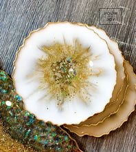 Load image into Gallery viewer, Geode White, Gold and Opal - Tray & Coaster Set - Resin, Crystals, Fireglass