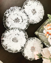 Load image into Gallery viewer, White and Silver Coaster Set of 4 - Resin and Silver Sparkles