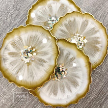 Load image into Gallery viewer, White, Gold and Opal ~ Tray & Coaster Set - Resin, Seashells, Crystals