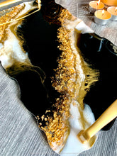 Load image into Gallery viewer, Marbleized Black, White and Gold - Tray - Resin, Gold leaf, Fireglass