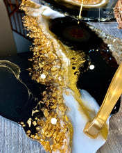 Load image into Gallery viewer, Marbleized Black, White and Gold - Tray - Resin, Gold leaf, Fireglass