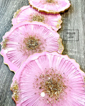 Load image into Gallery viewer, Pink and Gold Coaster Set of 4 - Resin and Gold Leaf Sparkles