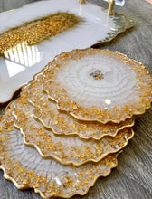 Load image into Gallery viewer, White and Gold - Tray & Coaster Set - Resin, Gold Leaf & Mirrors