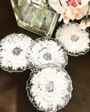 Load image into Gallery viewer, White and Silver Coaster Set of 4 - Resin and Silver Sparkles