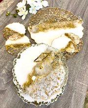 Load image into Gallery viewer, White, Gold & Silver - Dinning Set - Resin, Gold/Silver Flakes & Mirrors