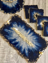 Load image into Gallery viewer, Deep Blue & Gold - Dinning Set - Resin, Gold Sparkles & Mirrors