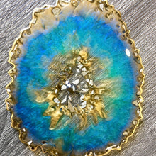Load image into Gallery viewer, Peacock Blue and Gold Coaster Set of 4 - Resin and Mirrors