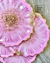 Load image into Gallery viewer, Pink and Gold Coaster Set of 4 - Resin and Gold Leaf Sparkles
