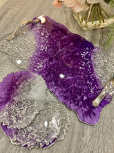 Load image into Gallery viewer, Purple and Silver - Tray & Coaster Set - Resin and Silver Leaf