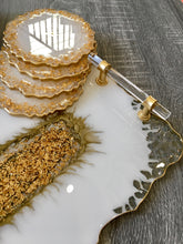 Load image into Gallery viewer, White and Gold - Tray & Coaster Set - Resin, Gold Leaf & Mirrors