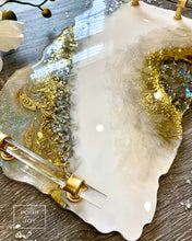 Load image into Gallery viewer, Geode White, Gold &amp; Opal Tray - Resin, Crystals, Fireglass
