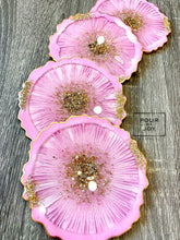 Load image into Gallery viewer, Pink and Gold Coaster Set of 4 - Resin and Gold Leaf Sparkles
