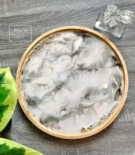 Load image into Gallery viewer, White Marble Bamboo Tray  - Resin, Crystals
