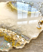 Load image into Gallery viewer, White, Gold and Opal Geode Tray - Resin, Sea Shells &amp; Crystals
