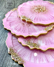 Load image into Gallery viewer, Pink and Gold Coaster Set of 4 - Resin and Gold Leaf Sparkles
