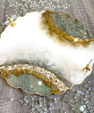 Load image into Gallery viewer, White, Gold and Opal Geode Tray - Resin, Sea Shells &amp; Crystals
